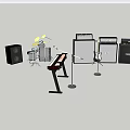 Music Instruments Collection Featuring Keyboard Drum Set Guitar Amplifiers And Microphone Stands 3d model