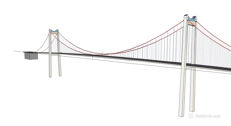 Iconic Suspension Bridge With Tall Towers Suspension Cables And Main Deck 3d model 