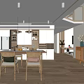 Modern Living Dining Room Interior With Calligraphy Paintings Sofa Coffee Table And Area Rug