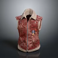 Red Leather Vest With Fleece Collar And Decorative Badges For Daily Use