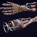 Pair of Mechanical Arms With Metallic Structure Glove Details And Red Accents