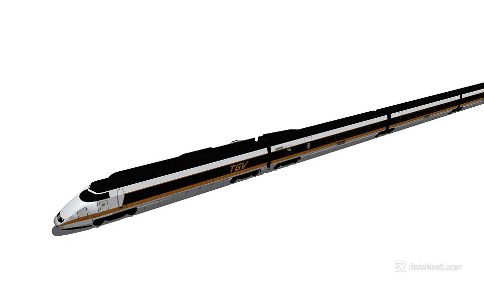 Modern High Speed Train Exterior With Streamlined Design And Black White Gold Colors 3d model 