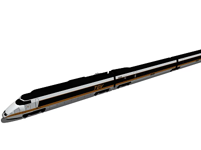 Modern High Speed Train Exterior With Streamlined Design And Black White Gold Colors 3d model