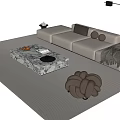 Modern Beige Sofa and Marble Top Coffee Table Set With Woven Knot Decor 3d model