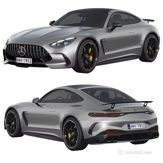 Silver Mercedes AMG Sports Car Front And Rear Views 3d model 