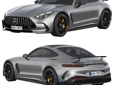 Silver Mercedes AMG Sports Car Front And Rear Views 3d model