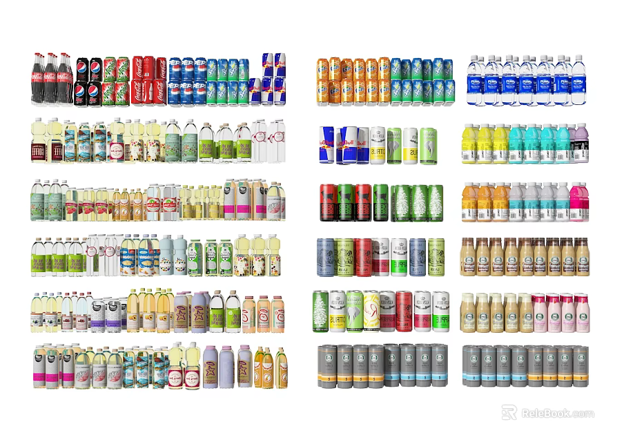 Variety Of Bottled And Canned Beverages 3d model 