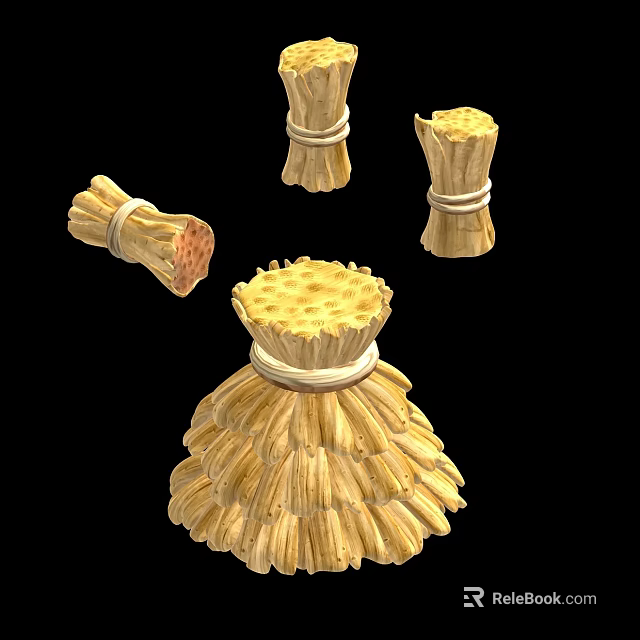 Straw Woven Crafts In Various Shapes Bound With White Rope And Natural Texture Details 3d model 