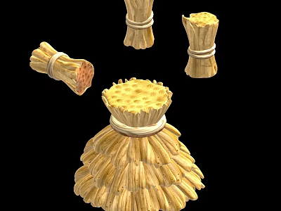 Straw Woven Crafts In Various Shapes Bound With White Rope And Natural Texture Details 3d model