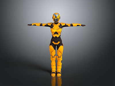 Futuristic Armored Mech Character In Yellow Black Suit With Outstretched Arms 3d model