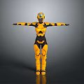 Futuristic Armored Mech Character In Yellow Black Suit With Outstretched Arms