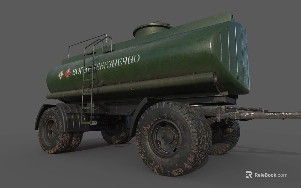 Green Industrial Tanker Truck With Large Tires Liquid Storage And Side Ladder 3d model 