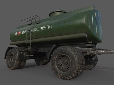 Green Industrial Tanker Truck With Large Tires Liquid Storage And Side Ladder 3d model