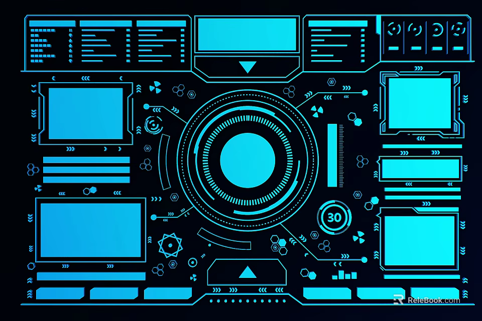 Blue Futuristic Tech Style Decorative Widgets With HUD Elements 3d model 