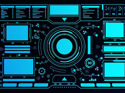 Blue Futuristic Tech Style Decorative Widgets With HUD Elements 3d model