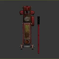 Red Hydraulic Car Jack with Handle and Wheels for Automotive Repair Tasks