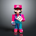 Pixel Style Character With Pink Hat Blue Overalls Holding Game Cartridge