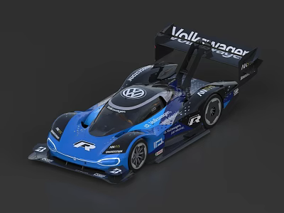 Blue Volkswagen R Race Car With Aerodynamic Design And Rear Wing 3d model