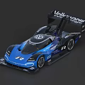 Blue Volkswagen R Race Car With Aerodynamic Design And Rear Wing