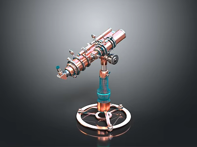 Scenic Mountain View Featuring Vintage Copper Blue Metal Telescope On Stone Pedestal 3d model