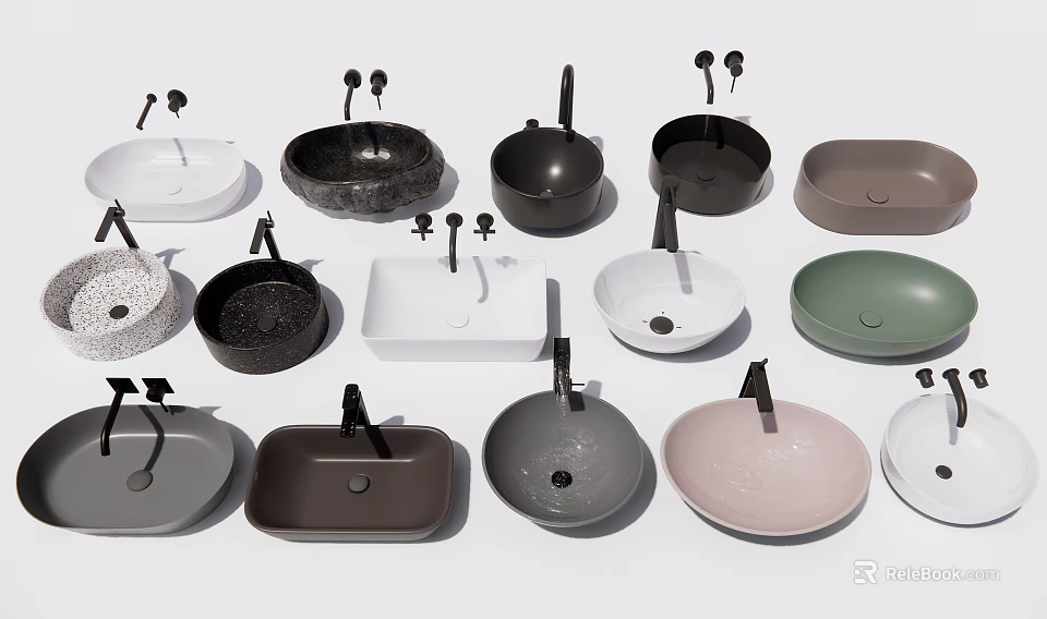Collection of Modern Washbasins With Various Designs Multiple Colors And Shapes 3d model 