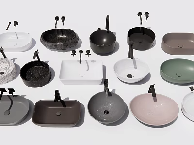 Collection of Modern Washbasins With Various Designs Multiple Colors And Shapes 3d model
