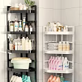 Black And White Bathroom Corner Shelves For Toiletries And Towel Storage