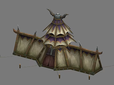 Decorative Fantasy Tent With Horned Top Layered Canvas And Wooden Frames 3d model