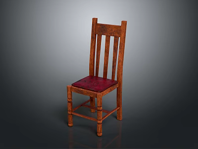 Wooden Chair With Vertical Slat Backrest And Red Padded Seat Design 3d model