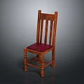 Wooden Chair With Vertical Slat Backrest And Red Padded Seat Design