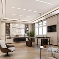 Modern Office Interior Design With Furniture Lighting Plants And Large Windows