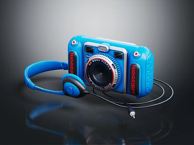 Blue Kidicom Kids Camera With Cartoon Design And Attached Headphones For Children 3d model