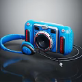Blue Kidicom Kids Camera With Cartoon Design And Attached Headphones For Children