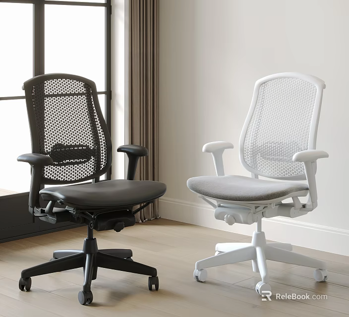 Modern Black And White Office Chairs With Mesh Backrests Armrests For Indoor Office Use 3d model 