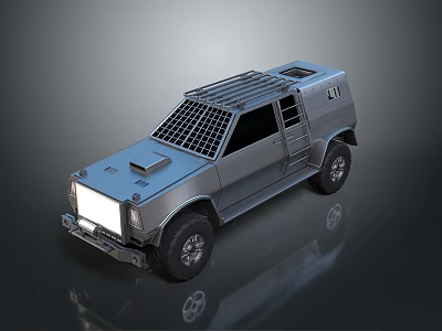 Rugged Off Road Vehicle with Metal Grille Roof Structure and Large Tires 3d model