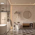 Modern Bathroom Interior With Glass Shower Freestanding Bathtub And Geometric Tile Floor