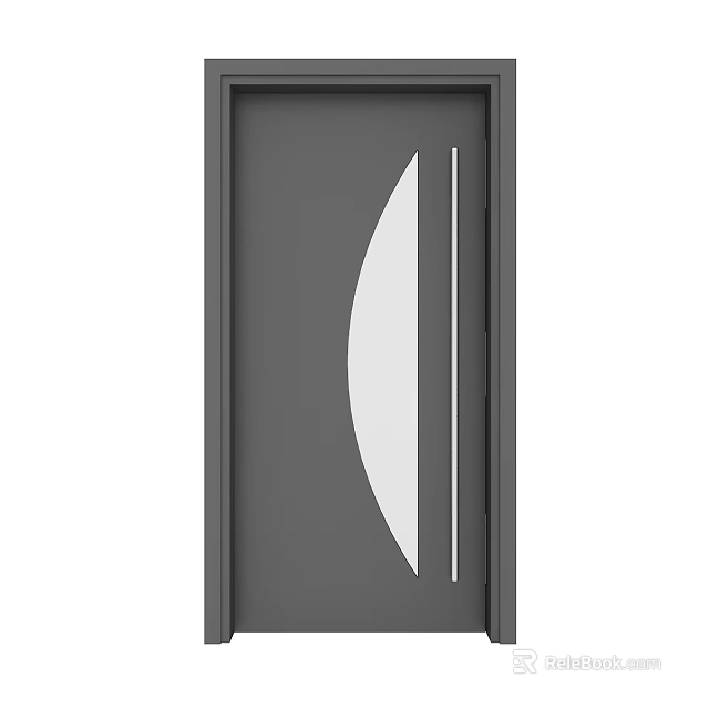 Gray Swing Door Design With Semicircular Glass Window And Long Strip Handle 3d model 