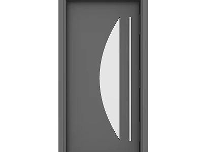 Gray Swing Door Design With Semicircular Glass Window And Long Strip Handle 3d model