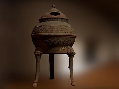 Vintage Style Bronze Decorative Ornament Set With Intricate Carved Patterns And Lid 3d model
