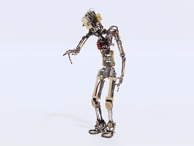 Game Movie Character Robot With Metal Skeleton Mechanical Joints Red Core And Extended Right Hand 3d model
