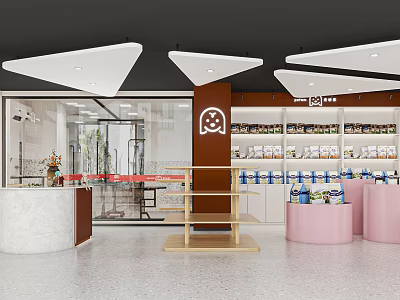 Modern Mall Store Interior With White Counter Shelves Bright Lighting And Product Displays 3d model