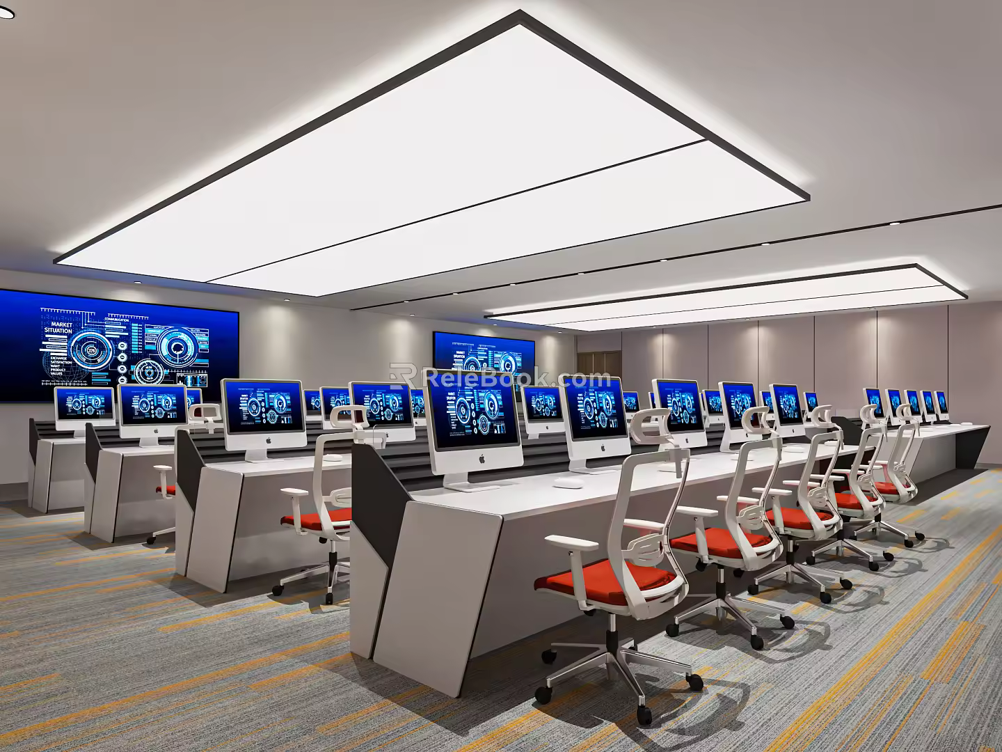 Modern Monitoring Room Command and Control Hall Monitoring Hall Dispatching Command Center Office Desk and Chair 3d model