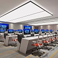 Modern Monitoring Room Command and Control Hall Monitoring Hall Dispatching Command Center Office Desk and Chair 3d model