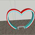 Heart Shaped Ring Structure With Bench On Wooden Floor Red Blue Design