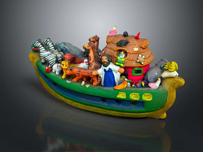 Commercial Noah's Ark Model Equipment With Animal Human Figures And Small Buildings 3d model