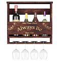 Wooden Wine Cabinet With Wine Bottles Glasses And Engraved Quote Design