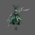 Elven Warrior In Green Armor With Dragon Wings Bow And Mythical Creature Features