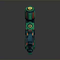 Green Mechanical Weapon With Futuristic Design Yellow Accents Mechanical Grip And Detailed Structure