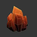 Vibrant Orange Red Geometric Faceted Crystal Cluster With Glossy Surface On Dark Background