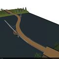 Modern Cable Stayed Bridge With Wooden Walkway Along Waterfront And Green Trees